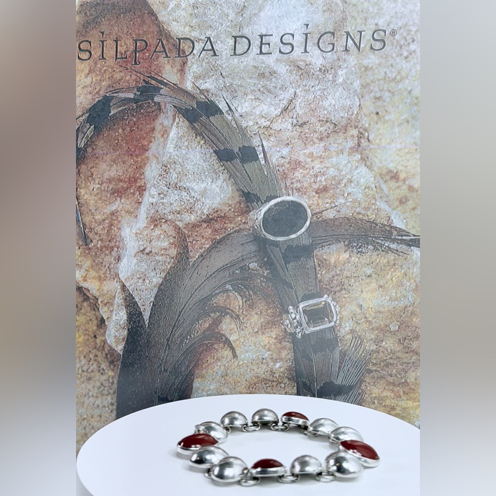 Silpada Very Rare HTF🦄 Oval Sterling & Carnelian Cabochon Link Bracelet